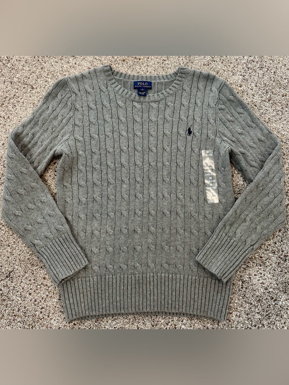 Polo by Ralph Lauren Boys Heather Gray Cable Crewneck Sweater